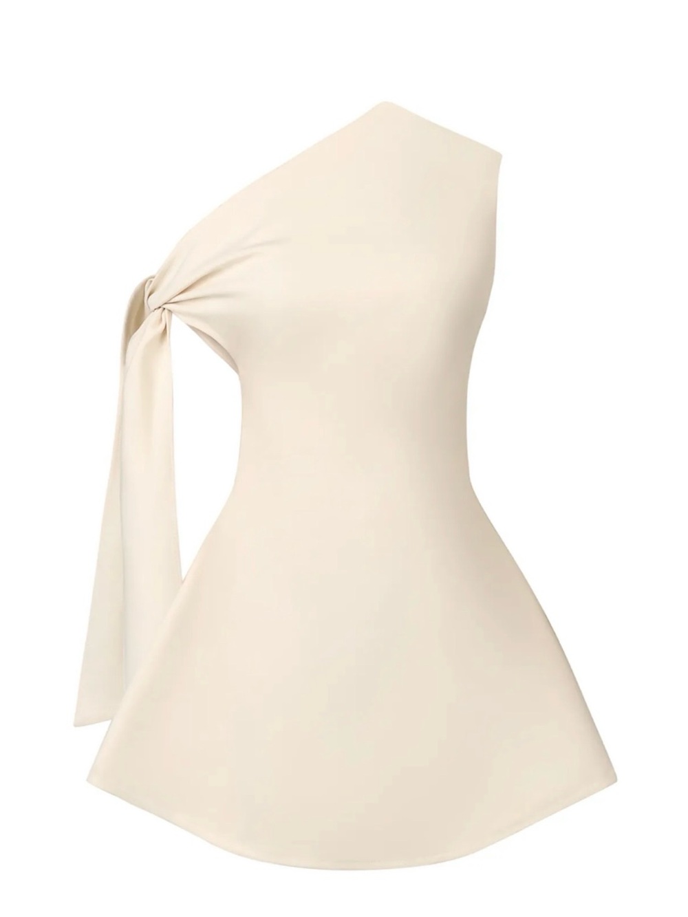 Asymmetric One-Shoulder Mini Dress in Ivory with Side Tie